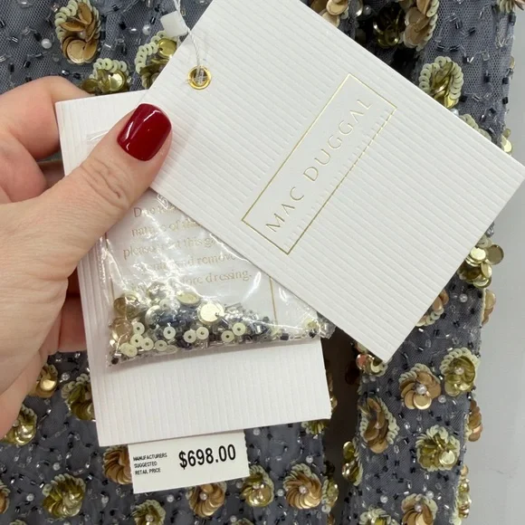 Mac Duggal 5437 Silver Embellished Long Sleeve High Neck Gown - Platinum Gold 10